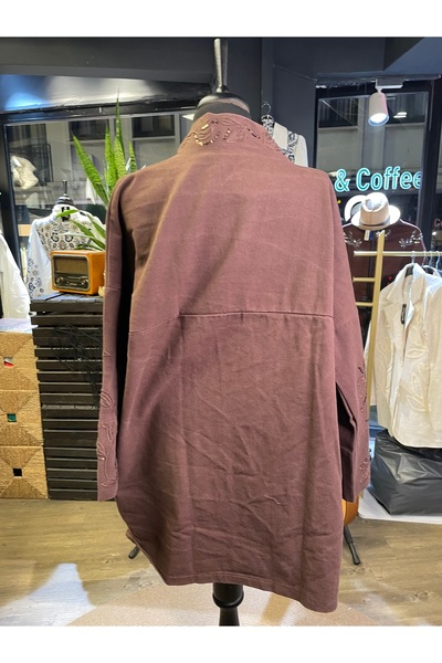 Dadali Women's Embroidery Detailed Stone Embroidered Long Sleeve Cotton Kimono Jacket