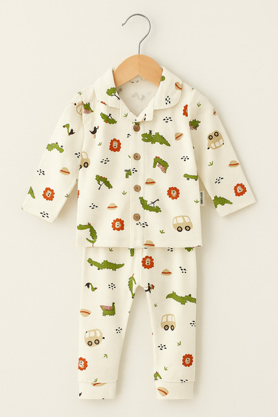 Selvira Multi-Colored Baby Pajama Set - 100% Cotton Button-Up Long Sleeve Gir...