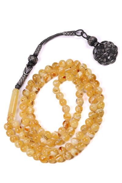 TESBİHKENTİ Şems Model Silver Kazazlı 99-Piece Rock Drop Amber Prayer Beads
