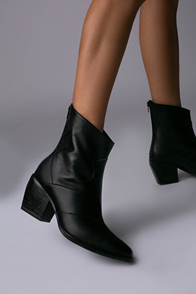 Vanilla Days Ghete Kara Premium din piele neagră - toc bloc de 5 cm