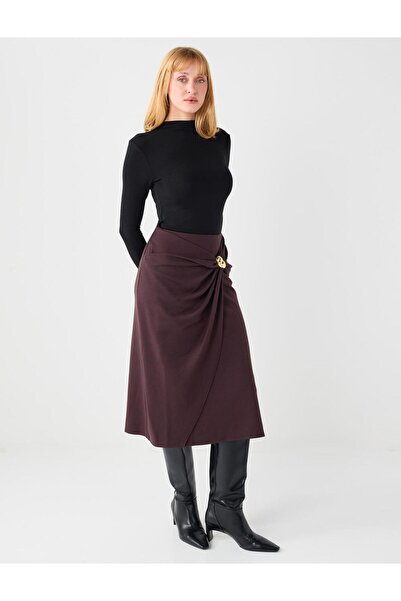 Jimmy Key Acı Kahve Normal Bel Aksesuar Detaylı Örme Midi Etek