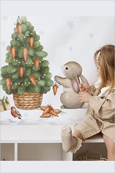 Piksel Grafik Set de autocolante de perete cu iepure de Crăciun și brânză de pădure - Decor de iarnă / Cameră pentru copii