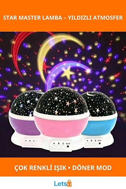Letsii Dönen Çok Renkli Star Projektör Gece Lambası