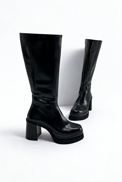 inizio Black Patent Leather Platform Women's Boots P8024