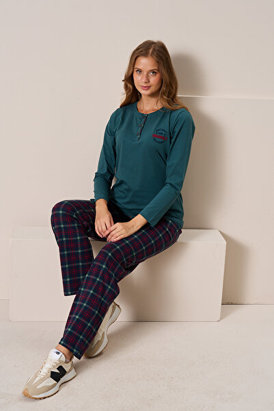 REMSA Жіночий трикотажний піжамний комплект з довгими рукавами 3196 Zümrüt01