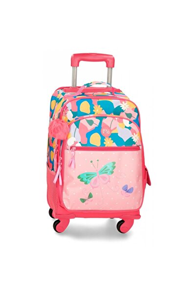 Roll Road Troler - Rucsac textil, 4 roti fete Precious Flower, 33x57x21 cm