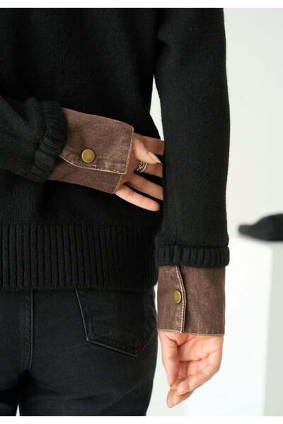 Serpirella Butik Collar Denim Detailed Sweater