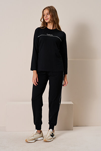 REMSA Set pijama cu mâneci lungi bumbac moale pentru femei 3197 Negru