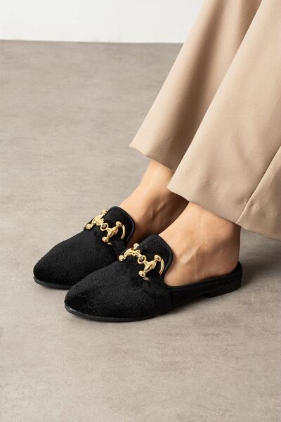 FUGA MODA Norel Siyah Kısa Tüylü Elegant Nişan Çeyiz Bohça Misafir Ev Terliği