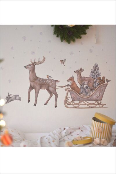 Piksel Grafik Christmas Carriage Fairytale Deer and Forest Friends Wall Sticker