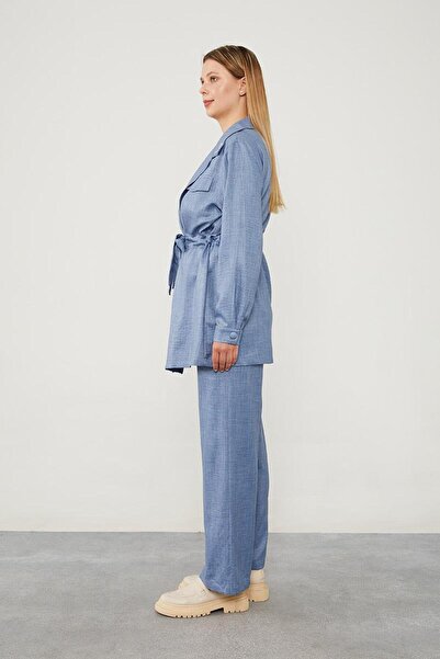 Levidor Baby Blue Jacket Set with Stone Embroidered Collar