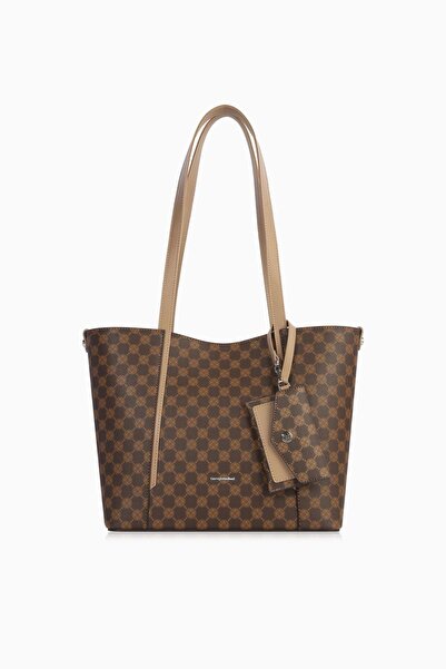 CENGİZ PAKEL Card Holder Charm Detailed Monogram Women's Hand – Shoulder Bag – 7604P - Brown/Mink