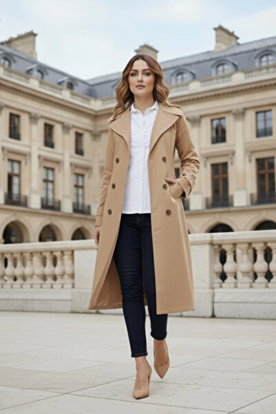 PASTELASTORE 100% Cotton Extra Long (120cm) Double Breasted Women's Trench Coat 1121