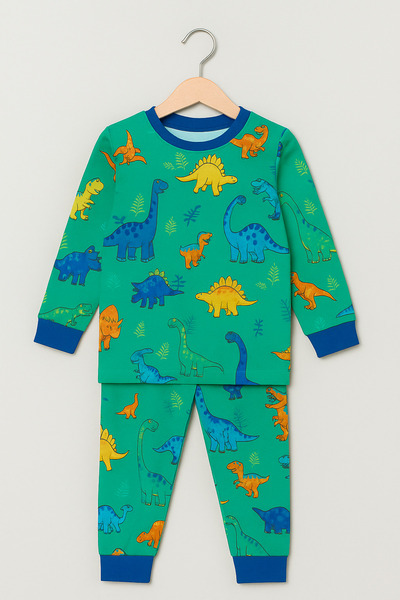 Moni Boy's Stretch Fabric Combed Cotton Quality Dinosaur Printed Pajama Set
