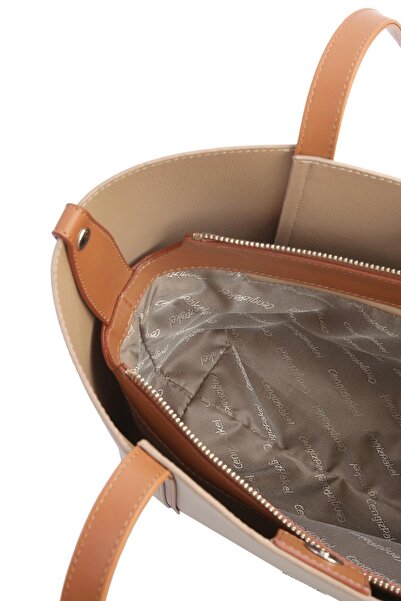 CENGİZ PAKEL Women's Handbag with Card Holder Charm Detail - 7604 - Mink/Tan
