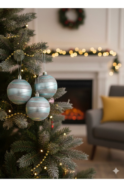 DODOMAR 3 bucăți de ornamente pentru pom de Crăciun (8 cm) - albastru deschis...