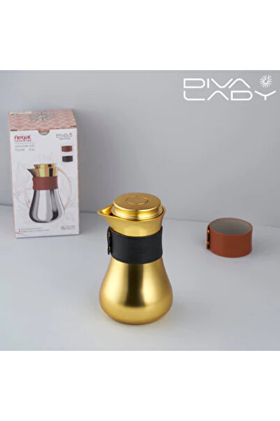 DIVA LADY ✨ ترمس ديفا ليدي الفاخر – ستانلس ستيل ذهبي بإطار جلدي أنيق وداخل ست...