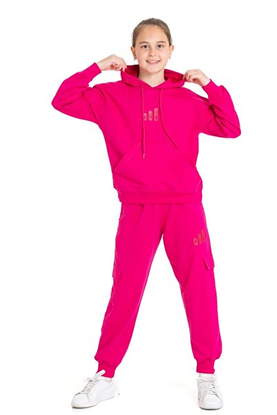 Pi Pengai طقم رياضي بناتي جيب جانبي كبير قطع بغطاء رأس 2 خيط