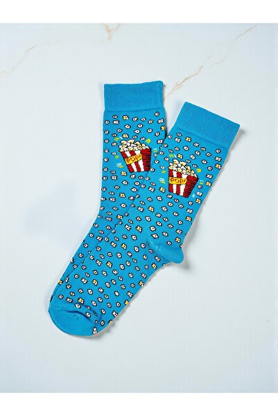 GSocks Turkuaz Patlamış Mısır Popcorn Desenli Renkli Çorap, Fast Food Desenli...