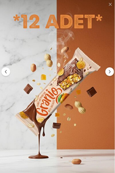 GRANIO Sütlü Çikolata Kaplamalı Portakallı Meyveli Bar 40 gr X 12 Adet