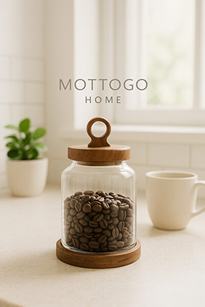 Mottogo Acacia Lid Glass Jar 1100 ml – Natural Stylish Design