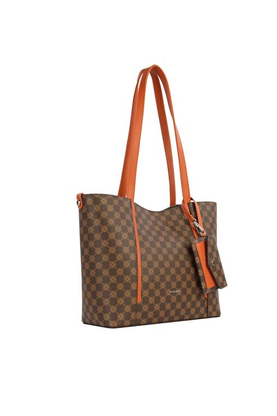 CENGİZ PAKEL Card Holder Charm Detailed Monogram Women's Hand – Shoulder Bag – 7604P - Brown/Tile