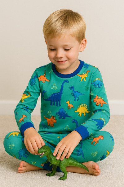 Moni Boy's Stretch Fabric Combed Cotton Quality Dinosaur Printed Pajama Set