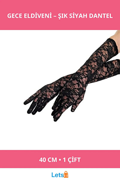 Letsii Uzun Boy Siyah Dantelli Gece Eldiveni 1 Çift