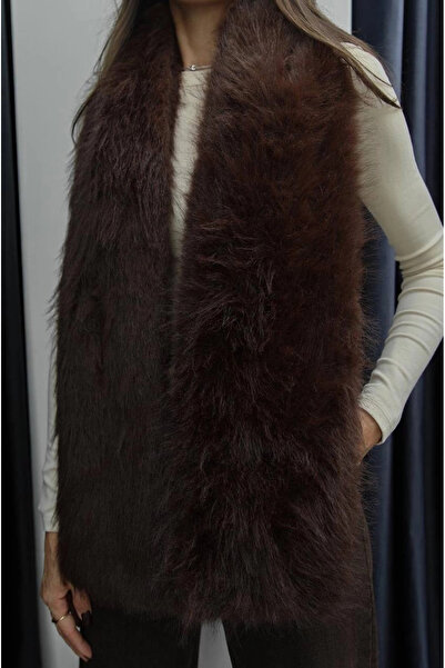 Khloe Geçme Detaylio Faux Fur Scarf Brown