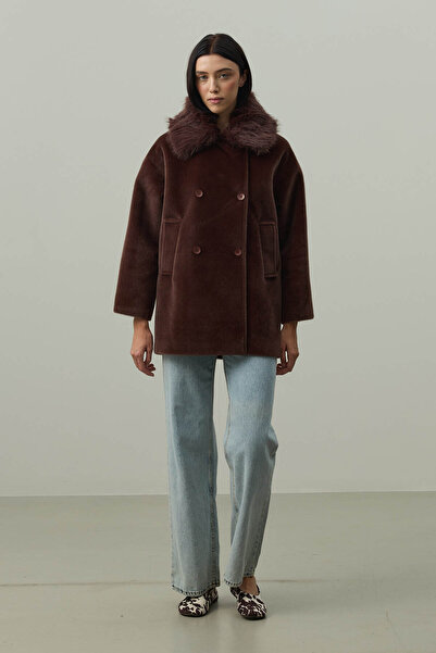 Fahhar Detachable Fur Bomber Jacket Brown