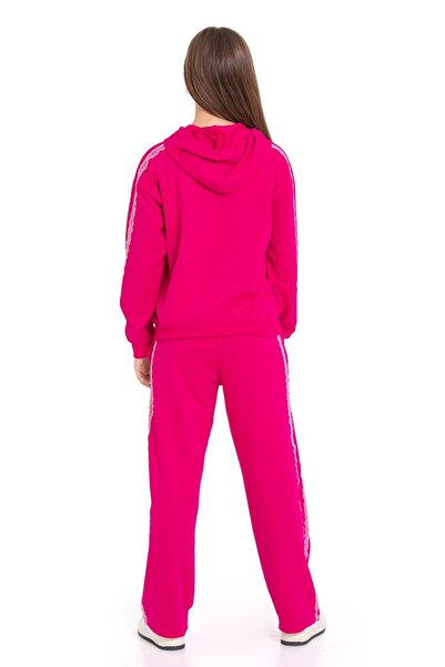 Pi Pengai Girl's Tracksuit Set with Embroidery Stripe Hooded Zippers 2 Threads 12215.1