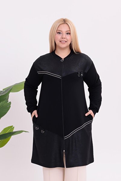 Siyezen Large Size Zippered Piped Tunic Hıka