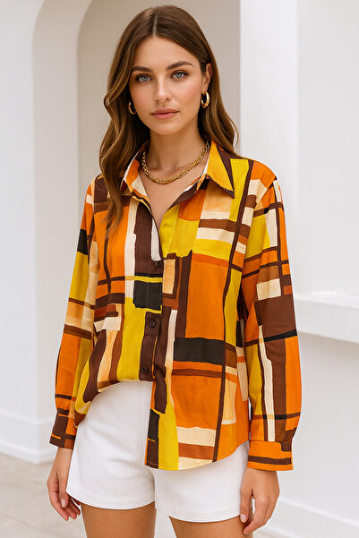 Rich Γυναικείο πουκάμισο σε καφέ σατέν - Πουκάμισο με λεπτομέρεια με κρυφά κουμπιά