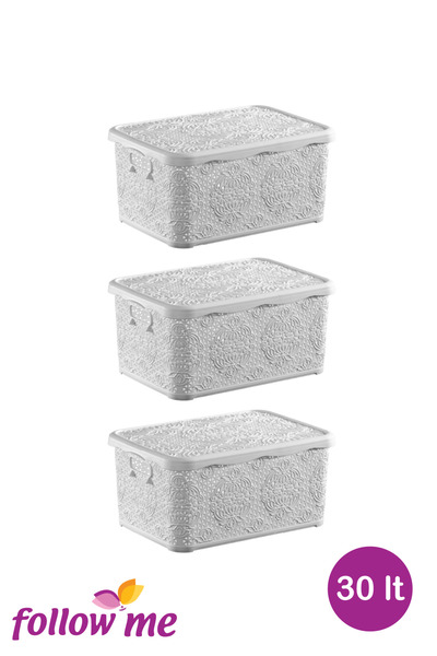 follow me Embroidery Multi-Purpose Box 30Lt (White)(3 Pieces)