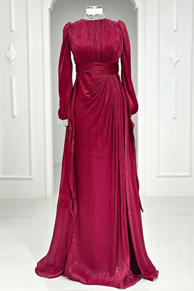 Amine Hüma Gözde Abiye Elbise Bordo