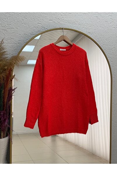 MİHRA STORE Aleida Straight Oversized Knitwear Sweater with Elastic on the Sleeves and Bottom-Zi̇5225 Orange