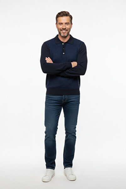 Pulltonic Erkek Desenli Polo Yaka Çıtçıtlı Kazak | %70 Pamuk