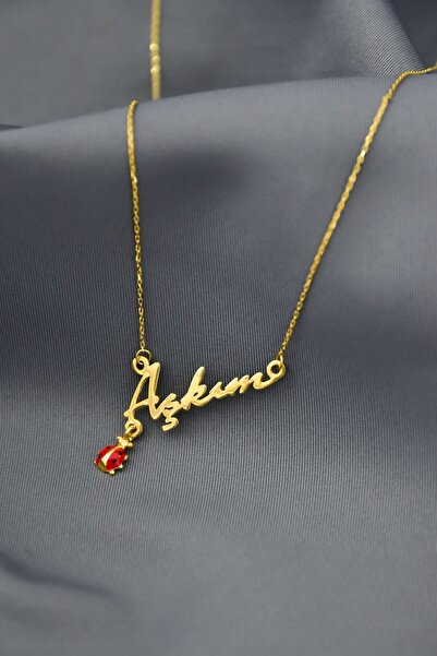 Flamingo 925 Ayar Gümüş Altın Kaplama Uğur Böcekli Aşkım Kolye