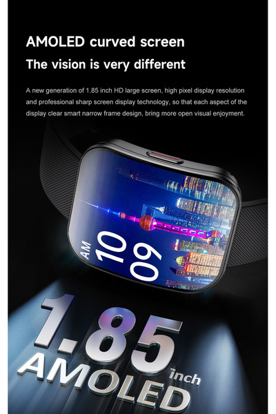 OEM Curved Smartwatch, 1"85 AMOLED Display, 390x490PX Resolution, Bluetooth 5.3 Calls, Voice Assistant