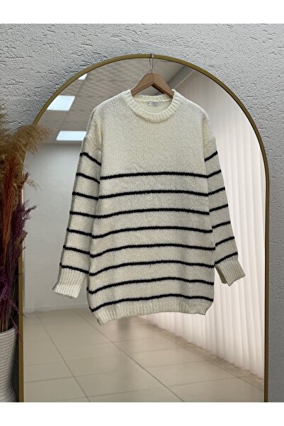 MİHRA STORE Alesa Striped Knitwear Tunic-Zi̇5227 White