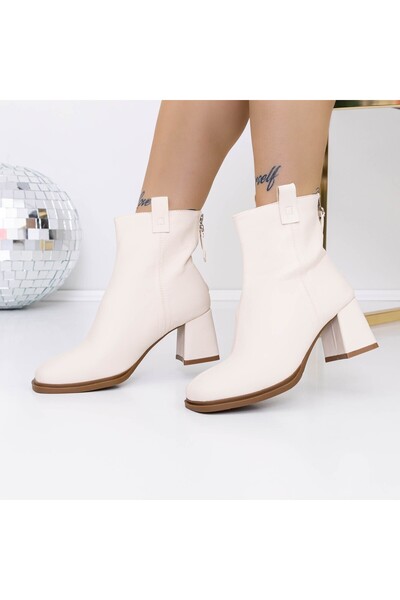 mei Γυναικεία μποτάκια με χοντρά τακούνια 3YL8 Μπεζ