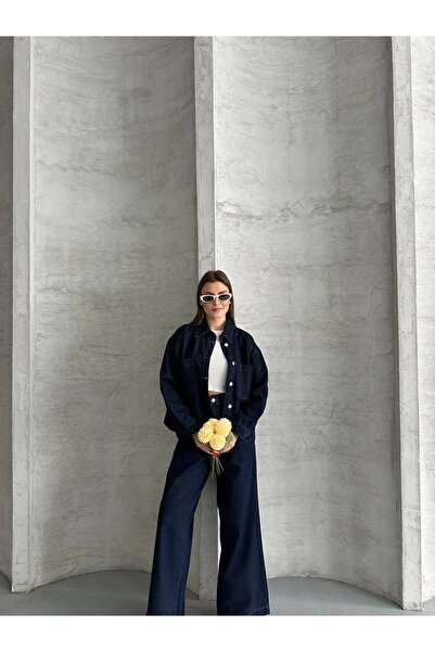 ZDN JEANS Yeni Sezon Lacivert Kol Detaylı Kadın Kot Ceket