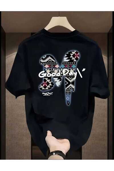 ORVIO Group Good Day Written Geometric Pattern T-Shirt