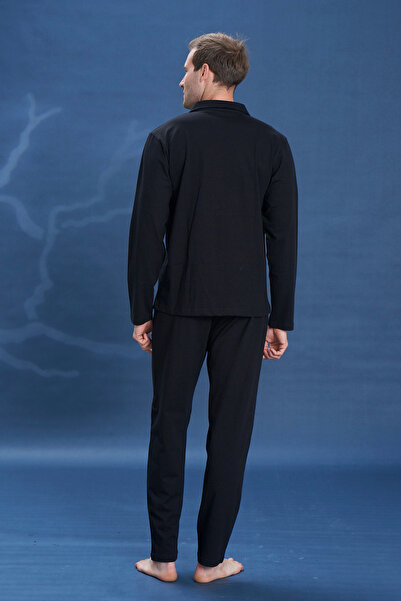 REMSA Ανδρικό Σετ Πιτζάμες Μακρυμάνικο Χτενισμένο Βαμβάκι 2142 Μαύρο01