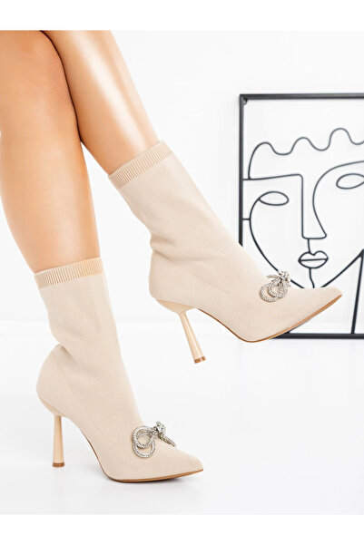 MİASHOES Botine Dama cu Toc subtire J9821 Bej