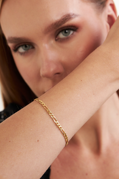 Ventino Silver 18K Altın Kaplama 4mm Figaro 925 Ayar Gümüş Kadın Zincir Bilek...