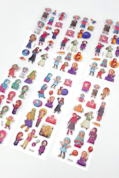 Bimotif 6 adet kabartmalı yapışkan sticker, İslami kız figürleri