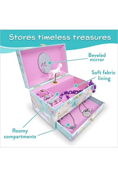 Generic Unicorn Musical Jewelry Box for Girls Kids Spinning Unicorn Music Box Storage Gift