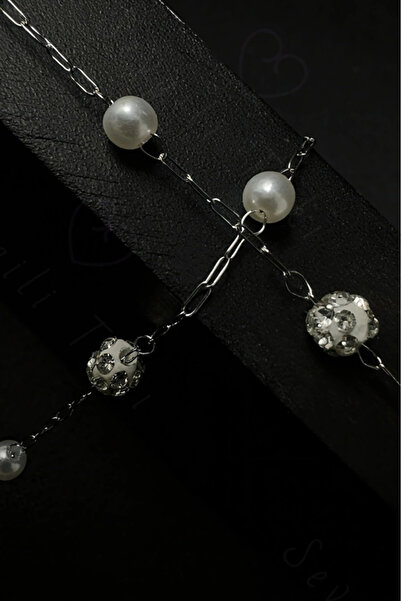 SEVGİLİ TAKI Shiny Stone Design Silver Steel Chain Necklace (with Bracelet Gift) |   Glorious Series