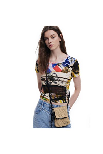 Desigual Small phone bag, Desigual, Half Logo Raffia Venecia series, Beige